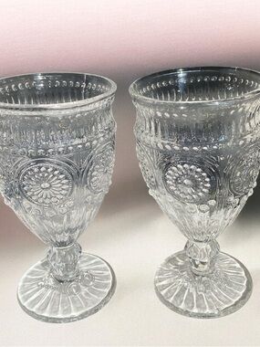 The Pioneer Woman Pressed Footed Clear 12 oz Goblet Pair with Floral Medallion